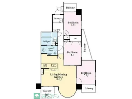 ライオンズヴィアーレ浦和常盤公園(3LDK/9階)の間取り写真