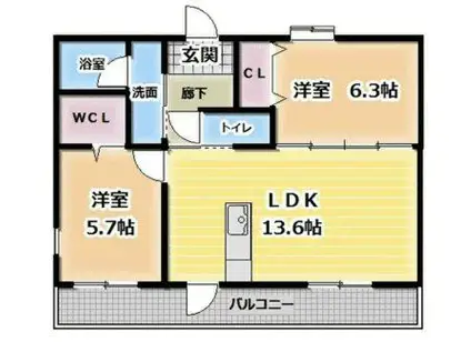 メゾン・ド・ゼフ(2LDK/2階)の間取り写真