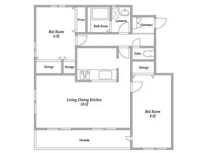 カームヴィラΑ(2LDK/1階)の間取り写真