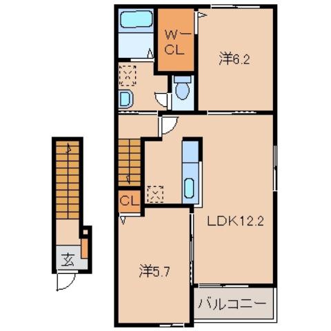 カンタービレ西浜I(2LDK/2階)の間取り写真