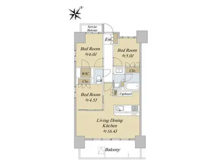 ワコーレKOBE大開駅前(3LDK/11階)の間取り写真