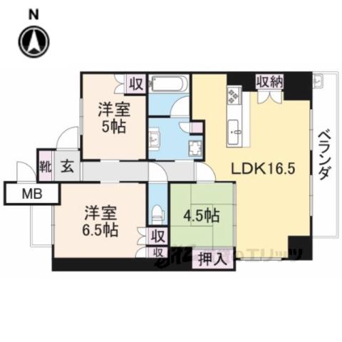 ローレルコート生駒ウエストレジデンス(3LDK/4階)の間取り写真