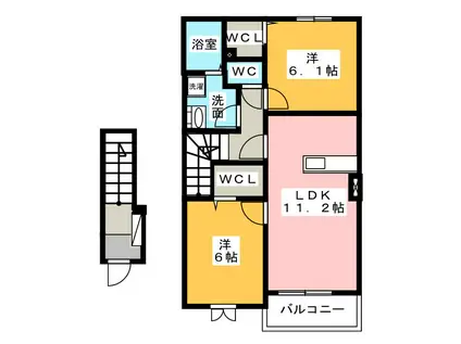 アオバヒルズタウンA(2LDK/2階)の間取り写真
