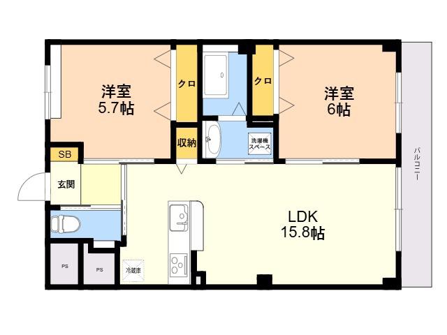 WEALTH COMFORT 新宮(2LDK/5階)の間取り写真