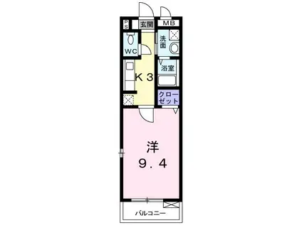 エレガント叶 II(1K/1階)の間取り写真