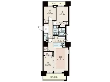 ブランズ札幌大通(3LDK/9階)の間取り写真