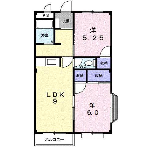 エルディム西町東(2LDK/2階)の間取り写真