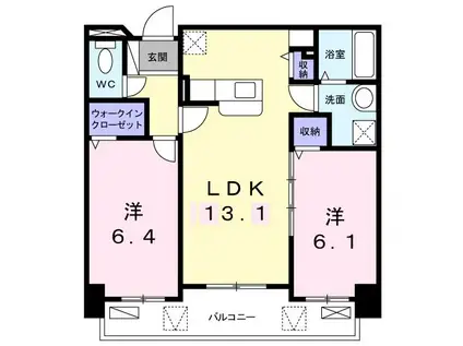 ミカーレ・トーゲン(2LDK/4階)の間取り写真