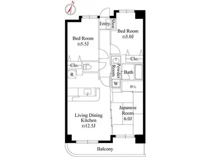 JR南武線 武蔵中原駅 徒歩22分 7階建 築26年(3LDK/1階)の間取り写真
