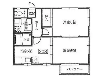 ハイセラコーポ(2K/2階)の間取り写真