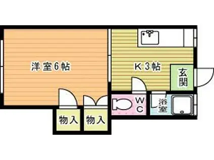 ハイツ到津の森(1K/1階)の間取り写真