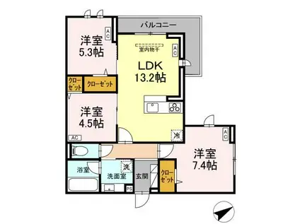 CALME VILLE(3LDK/3階)の間取り写真