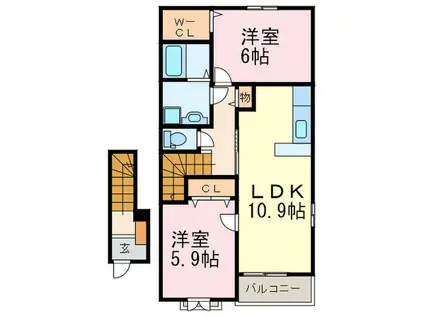 ソレアードA(2LDK/2階)の間取り写真