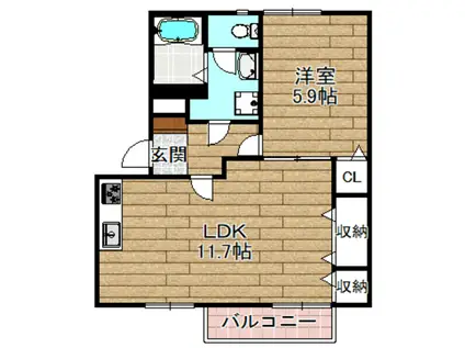 グランメール宮崎(1LDK/2階)の間取り写真
