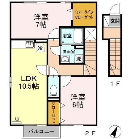ボヌール・SN B棟(2LDK/2階)の間取り写真