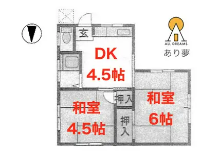 三ツ沢中町アパート(2DK/2階)の間取り写真