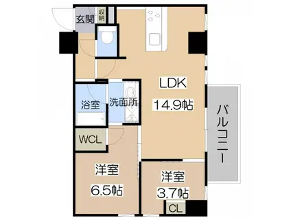 ブルーノ北畠(1SLDK/2階)の間取り写真