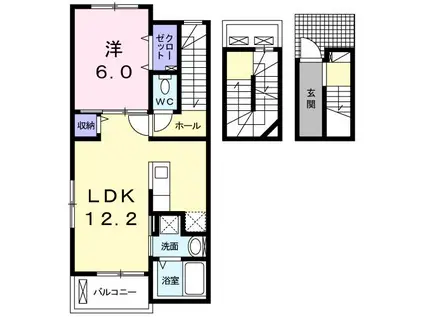 ポルタコスタII B(1LDK/3階)の間取り写真