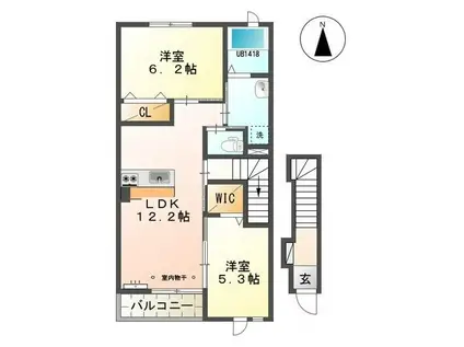 GON・CROW(2LDK/2階)の間取り写真