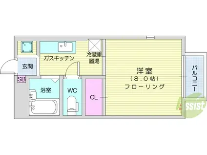 国見パーソナルⅥ(1K/1階)の間取り写真