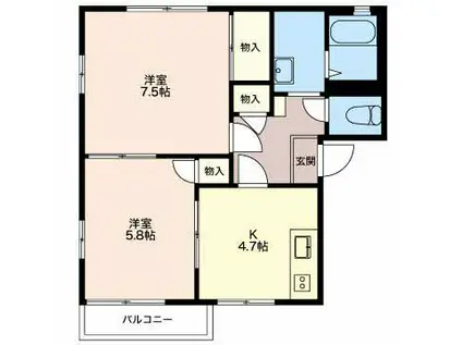 カトレヤハイツ(2K/1階)の間取り写真