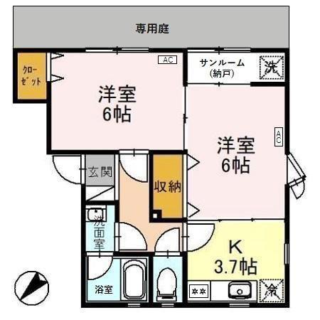 アプリコット B棟(2K/1階)の間取り写真