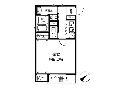 グレイスフィールズ稲田堤(1K/2階)の間取り写真