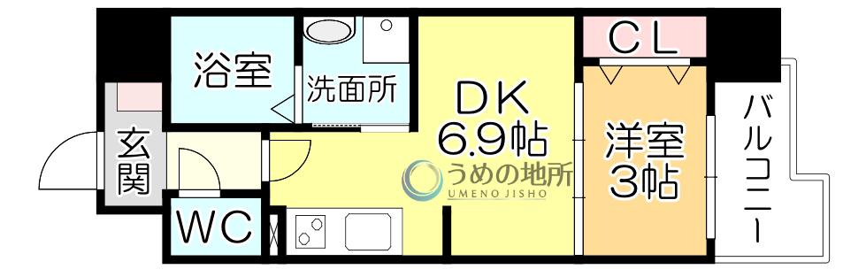 S-RESIDENCE久留米六ツ門ABRイーストII(1DK/9階)の間取り写真