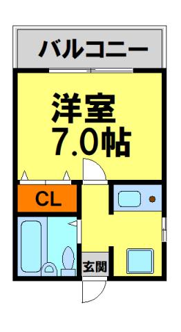 コーポラスユニ(1K/2階)の間取り写真