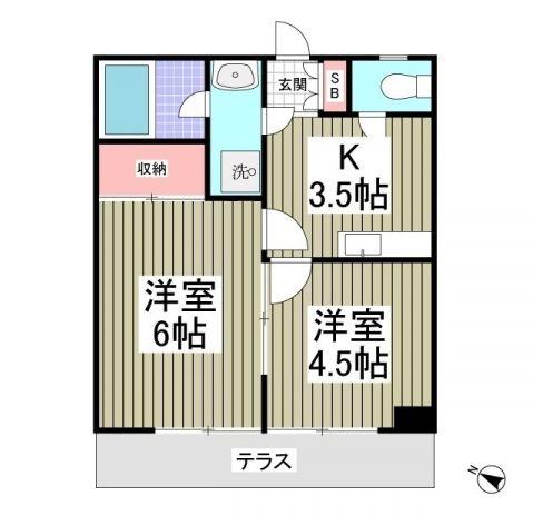 キャロットハウス岸町(2K/1階)の間取り写真