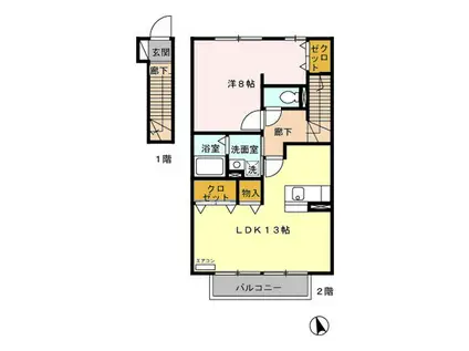 COZY COURT 2M 秦良(1LDK/2階)の間取り写真