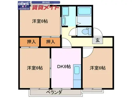 MSハイムB(3DK/2階)の間取り写真