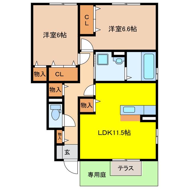 サンセール A棟(2LDK/1階)の間取り写真