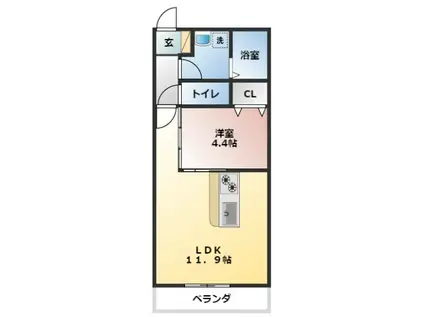 JOUER RIVERSIDE(1LDK/2階)の間取り写真