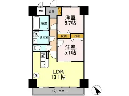 ケー・エムおおたかの森(2LDK/5階)の間取り写真