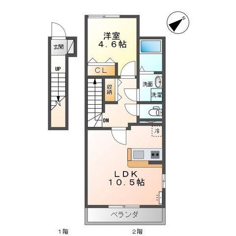 カナロアI(1LDK/2階)の間取り写真