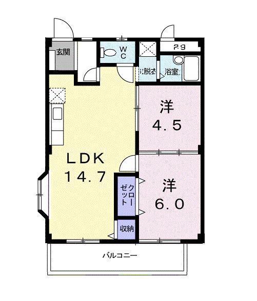 シティハイツ関園(2LDK/2階)の間取り写真