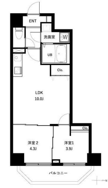 アーバンパーク入谷(2LDK/9階)の間取り写真