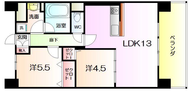 アトリエール堺寺地町(2LDK/5階)の間取り写真
