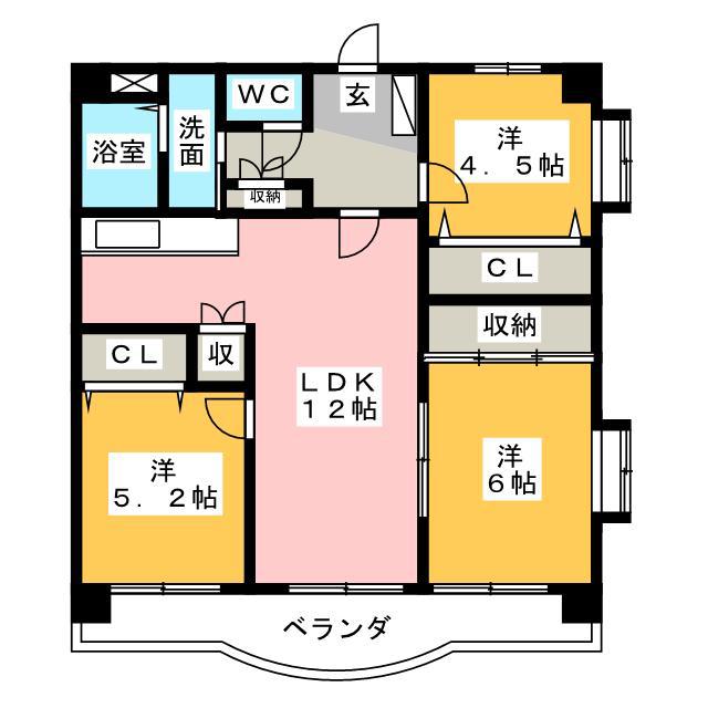 ヒルズいなんば(3LDK/2階)の間取り写真