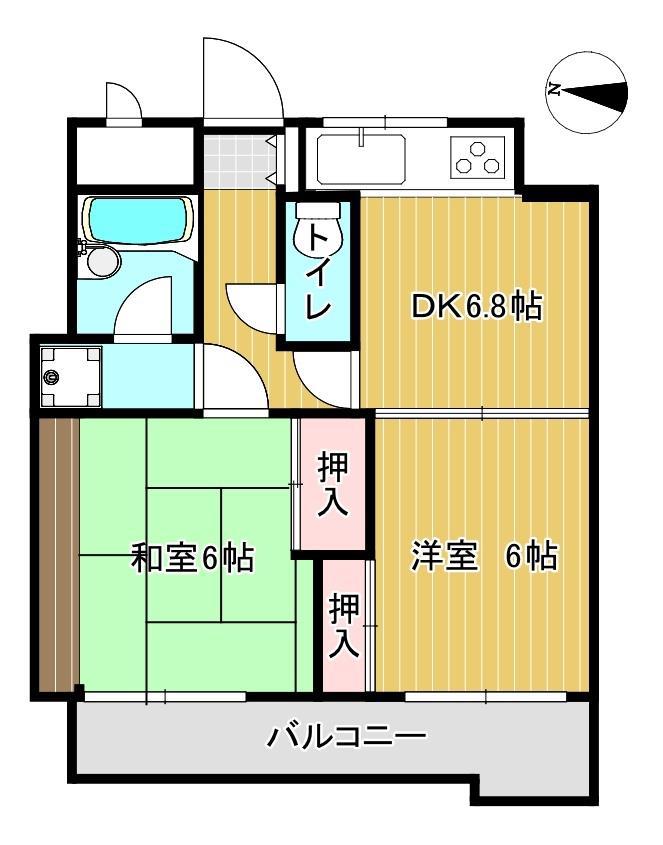 ライオンズマンション上杉二丁目(2DK/6階)の間取り写真