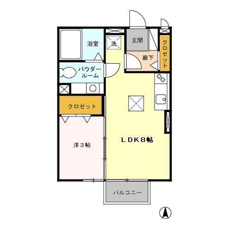 モデルノA(1LDK/1階)の間取り写真
