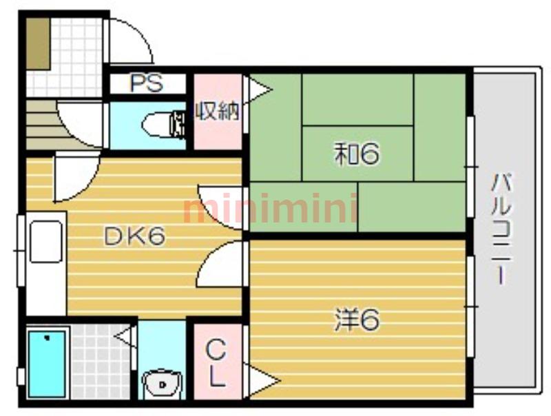 シャトーヨシダ(2DK/2階)の間取り写真