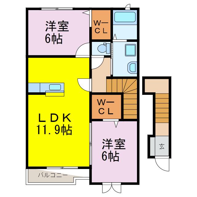 ベルサイユ(2LDK/1階)の間取り写真