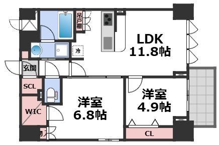 スプランディッド上本町ウエスト(2LDK/7階)の間取り写真