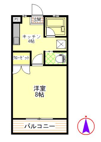 サミットハイツB(1DK/2階)の間取り写真
