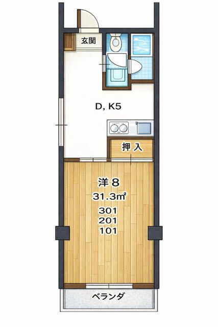 田口第二マンション(1DK/3階)の間取り写真