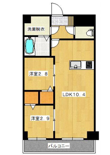 鹿児島市電谷山線 新屋敷駅 徒歩7分 8階建 築8年(2LDK/2階)の間取り写真