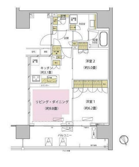 ザ・パークハウス渋谷美竹(2LDK/4階)の間取り写真