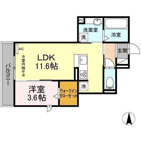 D-ROOM六条福寿町(1LDK/2階)の間取り写真